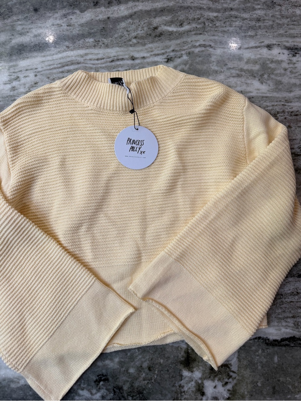 NWT Princess Polly Soft Pale Yellow Ribbed Crew Sweater M/L - Picture 3 of 5
